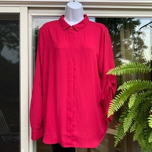 Apt 9 Fushia Pink Long Sleeve Button Down Blouse XL